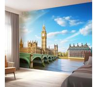 Carta da Parati Fotografica 200 x 140 cm - Moderno Paesaggi Urbani Architettura Storica Carta da Parati per Grande TV Sfondo Decorazione, Blu Murales in Tessuto Non Tessuto per Camera da Letto