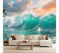 Carta da Parati Fotografica 250x175 cm Mare Onde Oceano Tempesta Paesaggio Effetti 3D Murale Moderna Non Tessuto Opaco Poster da Parete Per Camera da Letto Soggiorno Ufficio Decorazione Domestica