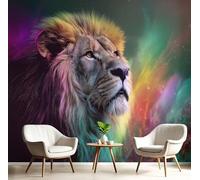 Carta Da Parati Fotografica 250X175Cm Leone Aurora | Animali Fantastici Poster Murale Soggiorno Camera Da Letto | Grande Fotomurali Murale Decorazione Della Parete | Turchese