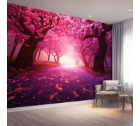 Carta da Parati Fotografica 300 x 210 cm Grande Sfondo per TV, Fantasy Alberi in fiore Sentiero fiorito Poster Gigante Design Cameretta Carta per Pareti Rosa Decorazione Tessuto Non Tessuto 3D