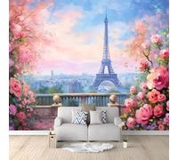Carta Da Parati Fotografica 300 x 210 cm, Romantico Parigi sognante Rose Murale da Soggiorno Camera Decorazione da Muro - Colorato Poster Gigante per Mobili Camera da Letto Bagno