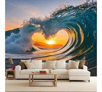 Carta da Parati Fotografica 300x210 cm Mare Onde Oceano Tempesta Paesaggio Effetti 3D Murale Moderna Non Tessuto Opaco Poster da Parete Per Camera da Letto Soggiorno Ufficio Decorazione Domestica