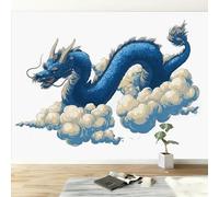 Carta da parati fotografica 308 x 220 cm, Drago Blu Cinese Carta da parati murale non tessuta stampata per soggiorno camera da letto cameretta poster arte da parete, Bianco