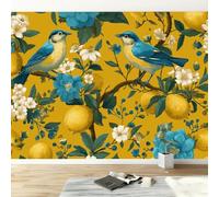 Carta Da Parati Fotografica 308 x 220 cm Fiori E Uccelli Eleganti Moderne Decorazione Da Muro Poster Gigante Design Vello Decorazione Murale per Soggiorno Camera Da Letto, Giallo