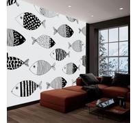 Carta da parati fotografica 308 x 220 cm, Semplice Motivo A Strisce Di Pesce Carta da parati murale non tessuta stampata per soggiorno camera da letto cameretta poster arte da parete, Grigio