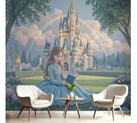Carta Da Parati Fotografica 3D Con La Principessa Con Il Vestito Blu, In Tessuto Di Seta Di Alta Qualità, Decorazione Per Soggiorno, Ufficio, Camera Da Letto, 300×210Cm, Castello Magico