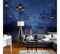 Carta da parati fotografica 3D dopo la pioggia, lampioni, sagome di città, tessuto di seta, camera da letto, soggiorno, parete di sfondo TV, decorazione murale, 350 cm x 256 cm