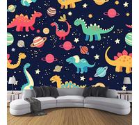 Carta Da Parati Fotografica 3D Effetto Dinosauro Cartoni Animati,150×105cm Fotomurali Moderna Decorazione Poster Gigante Pianeta Disegnato A Mano Carta,Fotomurali In Tessuto Non Tessuto TNT Blu