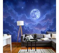Carta Da Parati Fotografica 3D Effetto Luna Piena Fantasy Nuvole , Non Include Colla, Cielo Stellato Da Sogno Viola Carta Per Pareti Soggiorno Camera Da Letto Sala Fotomurali Poster, 450X315Cm