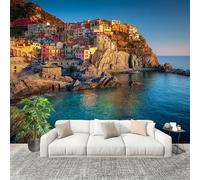 Carta Da Parati Fotografica 3d Effetto Splendido Scenario Delle Cinque Terre Design Carta per Pareti Soggiorno Camera Da Letto Sala Paesaggio Costiero Fotomurali In Tessuto Non Tessuto TNT 250x175 cm