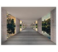 Carta Da Parati Fotografica 3d Effetto Tunnel Paesaggio Lago Foresta - Include Colla - Moderna Design Carta per Pareti Soggiorno Camera Da Letto Sala Fotomurali In Tessuto Non Tessuto TNT (254x184 cm)