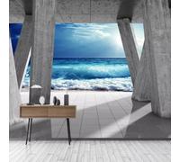 Carta Da Parati Fotografica 3D Pilastri Di Pietra E Scenario Di Onde Del Mare Carta Da Parati Fotografica 3D,Murale,Soggiorno,Camera Da Letto,Sfondo Da Soffitto,Decorazione,Dipinto 400x280cm