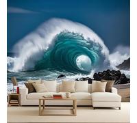 Carta da Parati Fotografica 400x280 cm Mare Onde Oceano Tempesta Paesaggio Effetti 3D Murale Moderna Non Tessuto Opaco Poster da Parete Per Camera da Letto Soggiorno Ufficio Decorazione Domestica