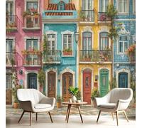 Carta Da Parati Fotografica 400X280Cm Città Nordica | Paesaggio Naturale Poster Murale Soggiorno Camera Da Letto | Grande Fotomurali Murale Decorazione Della Parete | Polvere Blu