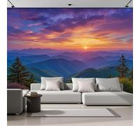 Carta Da Parati Fotografica 400X280Cm Sunset Over The Mountains Natural Scenery Poster Murale Soggiorno Camera Da Letto,Grande Fotomurali Murale Decorazione Della Parete, Green