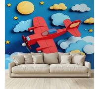 Carta da Parati Fotografica Aereo scarlatto tra le nuvole Fotomurale 3D Tessuto Non Tessuto Design per Pareti Camera Soggiorno Divano Tv Hotel Corridoio Lusso Sfondo Dipinto Murale 200x140cm