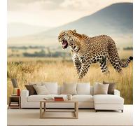 Carta da Parati Fotografica Africa Prateria Animali Leopardo Effetto 3D Murales Moderna Non Tessuto Opaco Fotomurale Per Camera da Letto Soggiorno Ufficio Decorazione Poster Domestica 350x256 cm