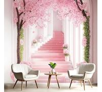 Carta Da Parati Fotografica Alberi Da Fiori A Più Livelli Rosa,300L × 210A cm Effetti 3D Murale Stile Moderno Da Sogno Poster Decor Da Parete Per Soggiorno Muro Di Sfondo,Fard In Polvere