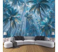 Carta Da Parati Fotografica Albero Di Cocco Alto,300L × 210A cm Effetti 3D Murale Illustrazione Di Paesaggio Tropicale Poster Decor Da Parete Per Soggiorno Muro Di Sfondo,Blu-Verde