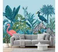 Carta Da Parati Fotografica Animali Tropicali Fenicottero Zebra, 250 x 175 cm Tessuti Non Tessuti Murale Poster Gigante Design Per Soggiorno Camera Da Letto Ufficio Camera Dei Bambini, Blu Rosa