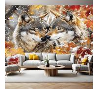 Carta da Parati Fotografica Animali Una coppia di lupi 350x250 cm Fotomurali Poster Giganti TNT Murale Art Sfondo Moderne Decorazione Soggiorno Camera de Letto Sala Ufficio