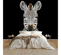 Carta Da Parati Fotografica Animali Zebra Ritratto 308 x 220 cm Vello Sfondo Murale per Pareti Soggiorno Camera Da Letto Sala Fotomurali In Tessuto Non Tessuto, Nero