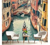 Carta Da Parati Fotografica Architettura, Natura Del Canale Design Carta per Pareti Soggiorno Camera Da Letto Sala Fotomurali, Rosso Verde Tessuto di Seta Murale, 150Lx105A cm