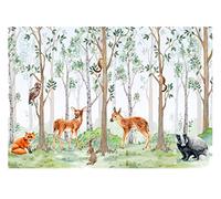 Carta Da Parati Fotografica Bambini Foresta Animali Alberi Verde - Include Colla - Design Carta per Pareti Camera Ragazzo Ragazza Fotomurali In Tessuto Non Tessuto TNT (368x254 cm)