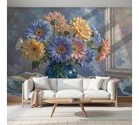 Carta da Parati Fotografica, Carta da Parati Murale con Stampa Un Vaso Dipinto A Olio Vicino Alla Finestra 3D, 450Lx315A cm Colorato Fotomurali Bagno Wallpaper Cucina Camera Decorazione Murali