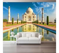 Carta da Parati Fotografica Cielo Architettura Indiana Superficie Dell'Acqua 200 x 140 cm, Murale Muro Poster Gigante Design Decorazione per Soggiorno Camera De Letto Sala Ufficio, Blu Crema