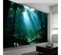 Carta da parati fotografica con foresta mistica, ruscello soleggiato, murales, 400 x 280 cm (larghezza x altezza), 3D per la cameretta dei bambini, paesaggio naturale, poster da parete, per camera da