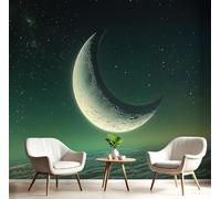 Carta da Parati Fotografica con Glitter Luna, Murale Disegno Mistero per Soggiorno Camera da Letto Ristorante Studio, Grandi Dimensioni, 250Lx175A cm Verde smeraldo Murales