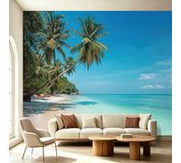 Carta da parati fotografica con isole e piante da spiaggia, 300 x 210 cm, in tessuto non tessuto, per camera da letto dei bambini, ufficio, decorazione per la casa, paesaggio tropicale, decorazione da