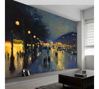 Carta da parati fotografica con scena notturna di strada cittadina, multicolore, 350 x 256 cm (LxA), stampa artistica di alta qualità, per soggiorno, camera da letto e sala da pranzo,