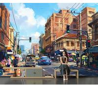Carta Da Parati Fotografica Edifici Automobili Pedoni 300L×210Acm, Tessuto Di Seta Effetti 3D Murale Scena Strada Della Città Bangkok Poster Decor Da Parete Per Soggiorno Ufficio Muro Di Sfondo