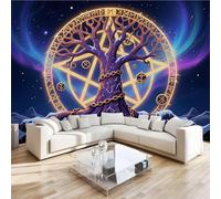 Carta da parati fotografica effetto 3D Albero Della Vita Bussola camera da letto, soggiorno,Fotomurali in TNT Murale alla moda Decorazione da Muro, Aurora Retrò Poster Gigante Design 366x254 cm