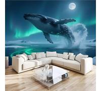 Carta da parati fotografica effetto 3D Balena Mare camera da letto, soggiorno,Fotomurali in TNT Murale alla moda Decorazione da Muro, Aurora Natura Poster Gigante Design 300x230 cm