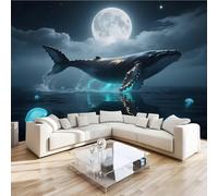 Carta da parati fotografica effetto 3D Balena Medusa camera da letto, soggiorno,Fotomurali in TNT Murale alla moda Decorazione da Muro, Luna Oceano Poster Gigante Design 430x300 cm