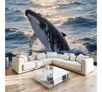 Carta da parati fotografica effetto 3D Balena Oceano camera da letto, soggiorno,Fotomurali in TNT Murale alla moda Decorazione da Muro, Natura Paesaggio Poster Gigante Design 250x175 cm