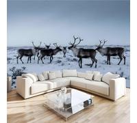 Carta da parati fotografica effetto 3D Cervo Sika Animale camera da letto, soggiorno,Fotomurali in TNT Murale alla moda Decorazione da Muro, Foresta Neve Poster Gigante Design 150x100 cm