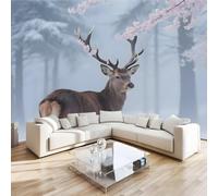 Carta da parati fotografica effetto 3D Cervo Sika Animale camera da letto, soggiorno,Fotomurali in TNT Murale alla moda Decorazione da Muro, Foresta Paesaggio Poster Gigante Design 200x140 cm