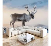 Carta da parati fotografica effetto 3D Cervo Sika Animale camera da letto, soggiorno,Fotomurali in TNT Murale alla moda Decorazione da Muro, Montagne Natura Poster Gigante Design 430x300 cm