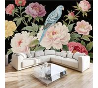 Carta da parati fotografica effetto 3D Fiori Di Peonia Piante camera da letto, soggiorno,Fotomurali in TNT Murale alla moda Decorazione da Muro, Retro Lusso Poster Gigante Design 150x100 cm