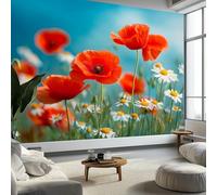Carta da parati fotografica effetto 3D, motivo floreale, margherita d'oca, 250 x 175 cm (larghezza x altezza), decorazione da parete per soggiorno, camera da letto, blu pallido, carta da parati in