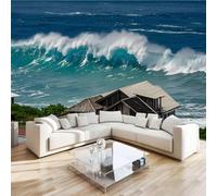 Carta da parati fotografica effetto 3D Onde Spiaggia camera da letto, soggiorno,Fotomurali in TNT Murale alla moda Decorazione da Muro, Oceano Isole Poster Gigante Design 300x230 cm