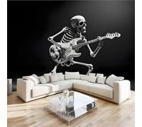 Carta da parati fotografica effetto 3D Teschio Chitarra camera da letto, soggiorno,Fotomurali in TNT Murale alla moda Decorazione da Muro, Musica Retro Poster Gigante Design 430x300 cm