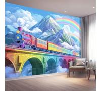 Carta Da Parati Fotografica Fantasia Fotografico Murale Per Camera Da Letto Cameretta, 400 x 280 cm Decorazione Murale Carta Da Parati Artistica, Montagne colorate innevate e con treni