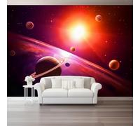 Carta Da Parati Fotografica Fantasy Sistema Solare Fotografia Stelle Poster Giganti Da Parete, Arancione Nero Fotomurale Carta Parati Murale Per Soggiorno Camera De Letto, 300 x 210 cm