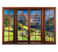 Carta Da Parati Fotografica Finestra 3D Effetto Montagne Foresta - Include Colla - Moderna Design Carta per Pareti Soggiorno Camera Da Letto Sala Fotomurali In Tessuto Non Tessuto TNT (368x254 cm)