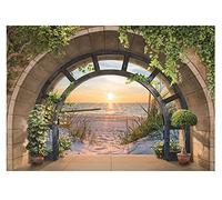 Carta Da Parati Fotografica Finestra Spiaggia 3D Effetto Mare Alba - Include Colla - Moderna Design Carta per Pareti Soggiorno Camera Da Letto Sala Fotomurali In Tessuto Non Tessuto TNT (254x184 cm)